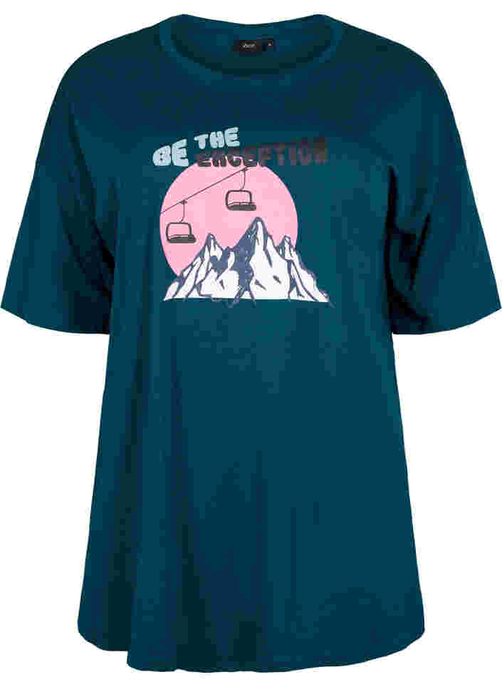 Katoenen t-shirt met opdruk, Deep Teal/Sea Pink, Packshot image number 0