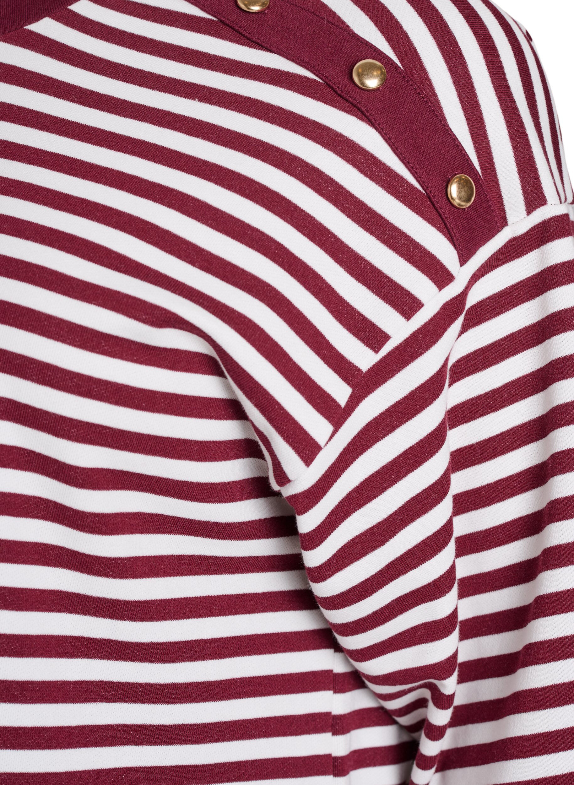 Zizzi Gestreepte blouse met 3/4 mouwen en knoopdetail, Rood, Packshot image number 3