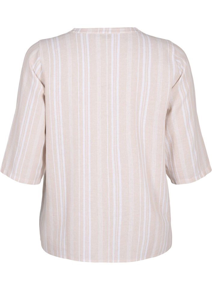 Gestreepte blouse in een mix van linnen en viscose, Beige, Packshot image number 1