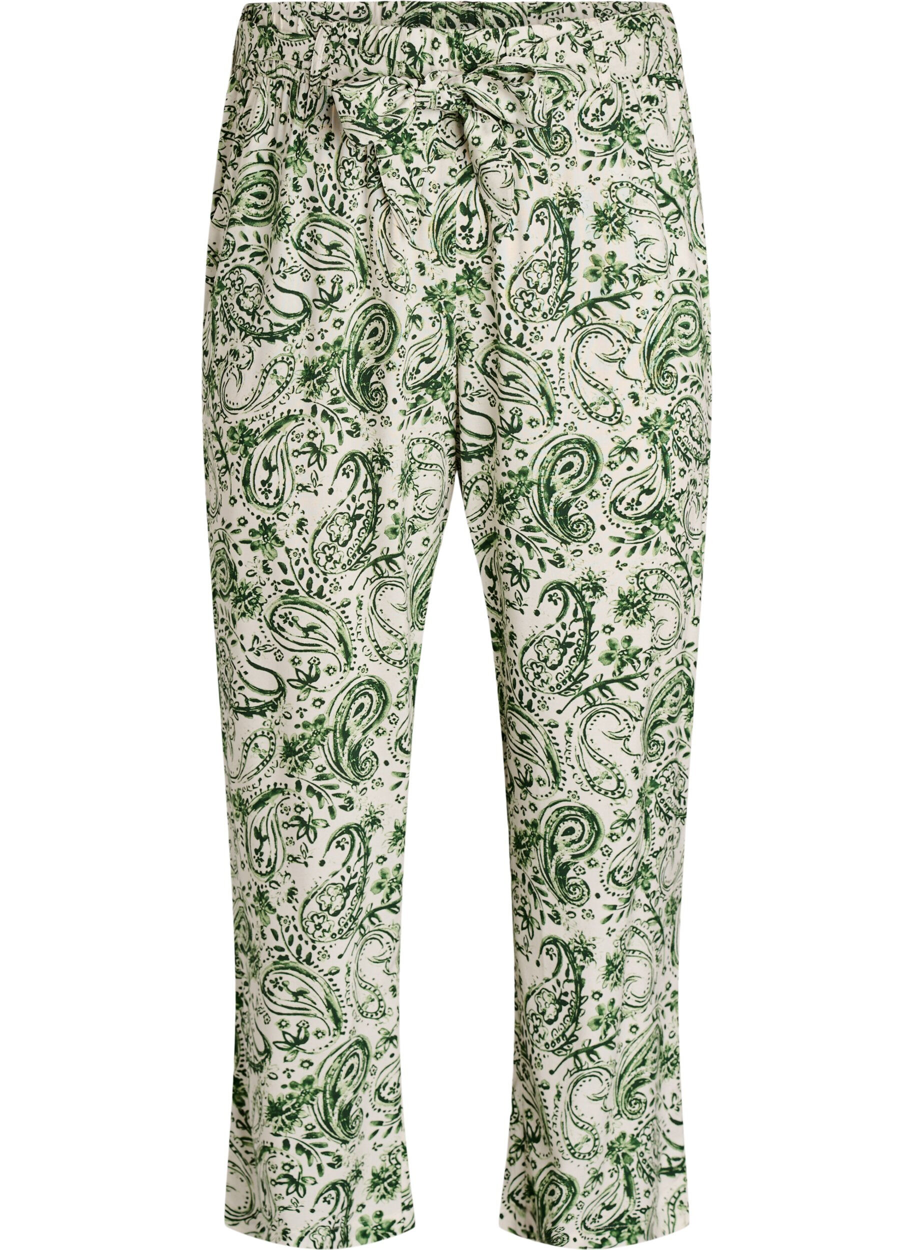 Zizzi Viscose broek met hoge taille, Groen, Packshot image number 0