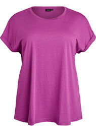 T-shirt met korte mouwen in een katoenmix, Paars
