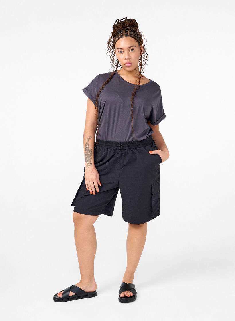 T-shirt met korte mouwen van katoenmix, Grijs, Model image number 1