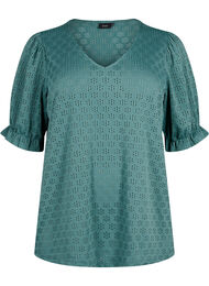 Blouse met V-hals en gaatjespatroon, Sea Pine