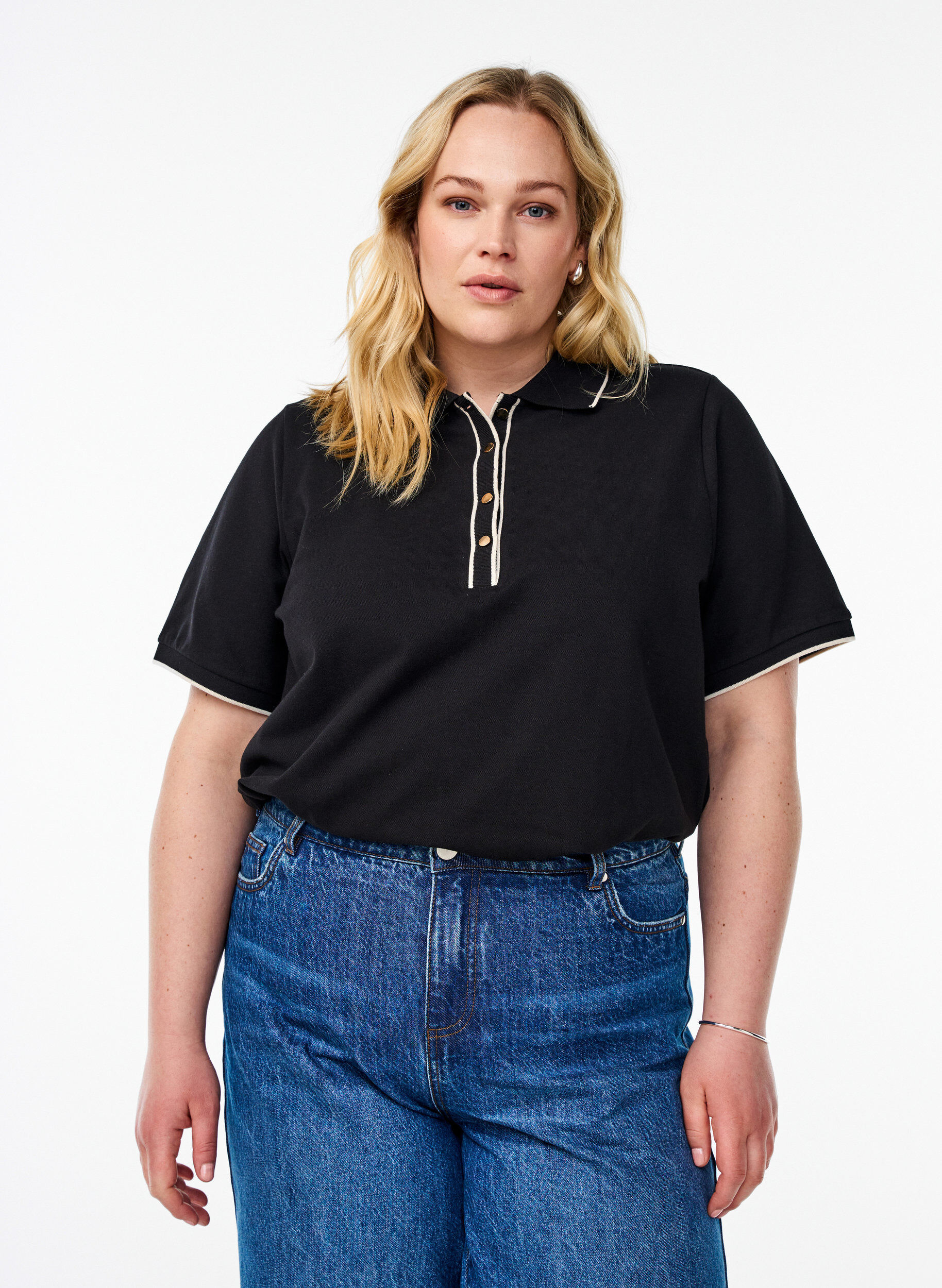 Zizzi Poloshirt met korte mouwen, Zwart, Model image number 0