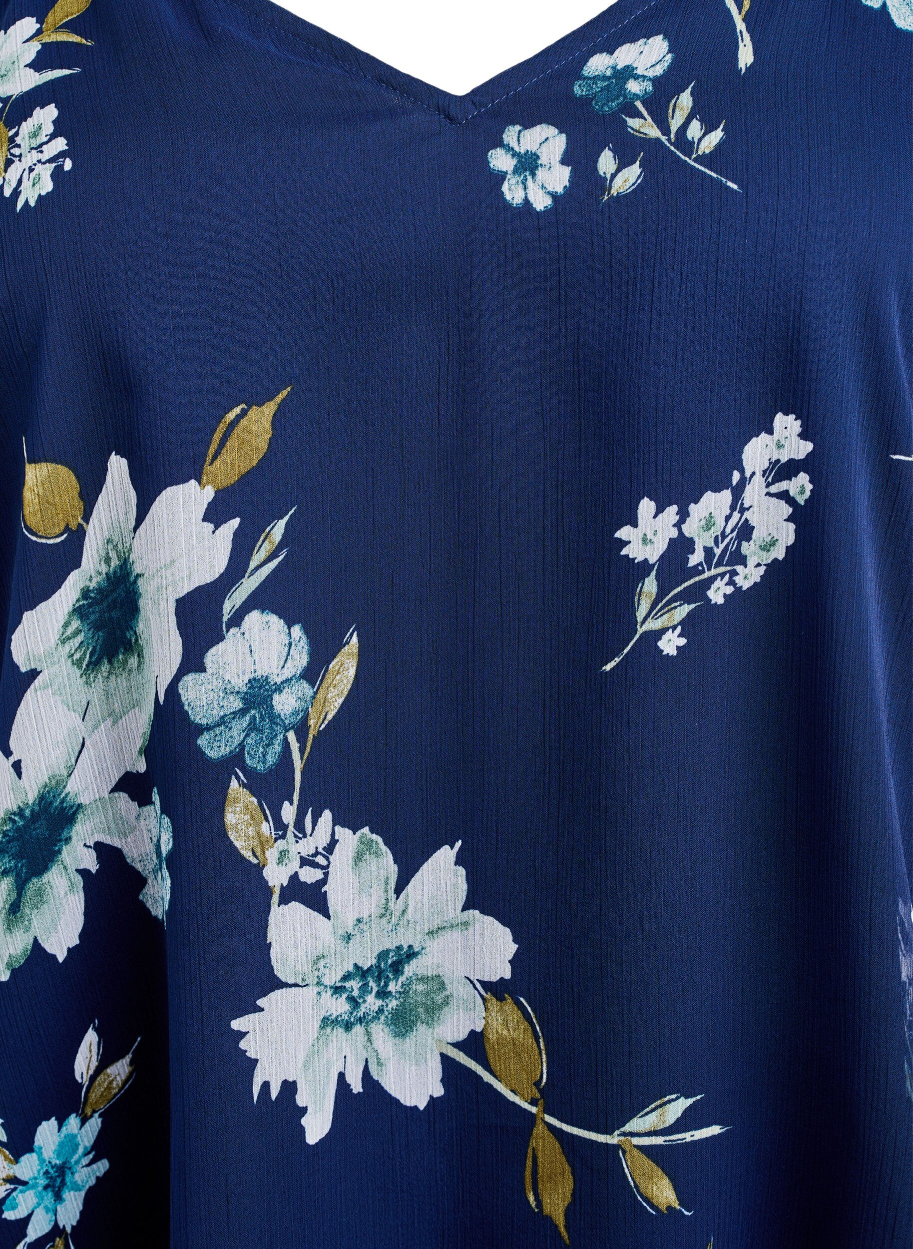 Zizzi Chiffon blouse met bloemenprint en lange mouwen, Blauw, Packshot image number 2