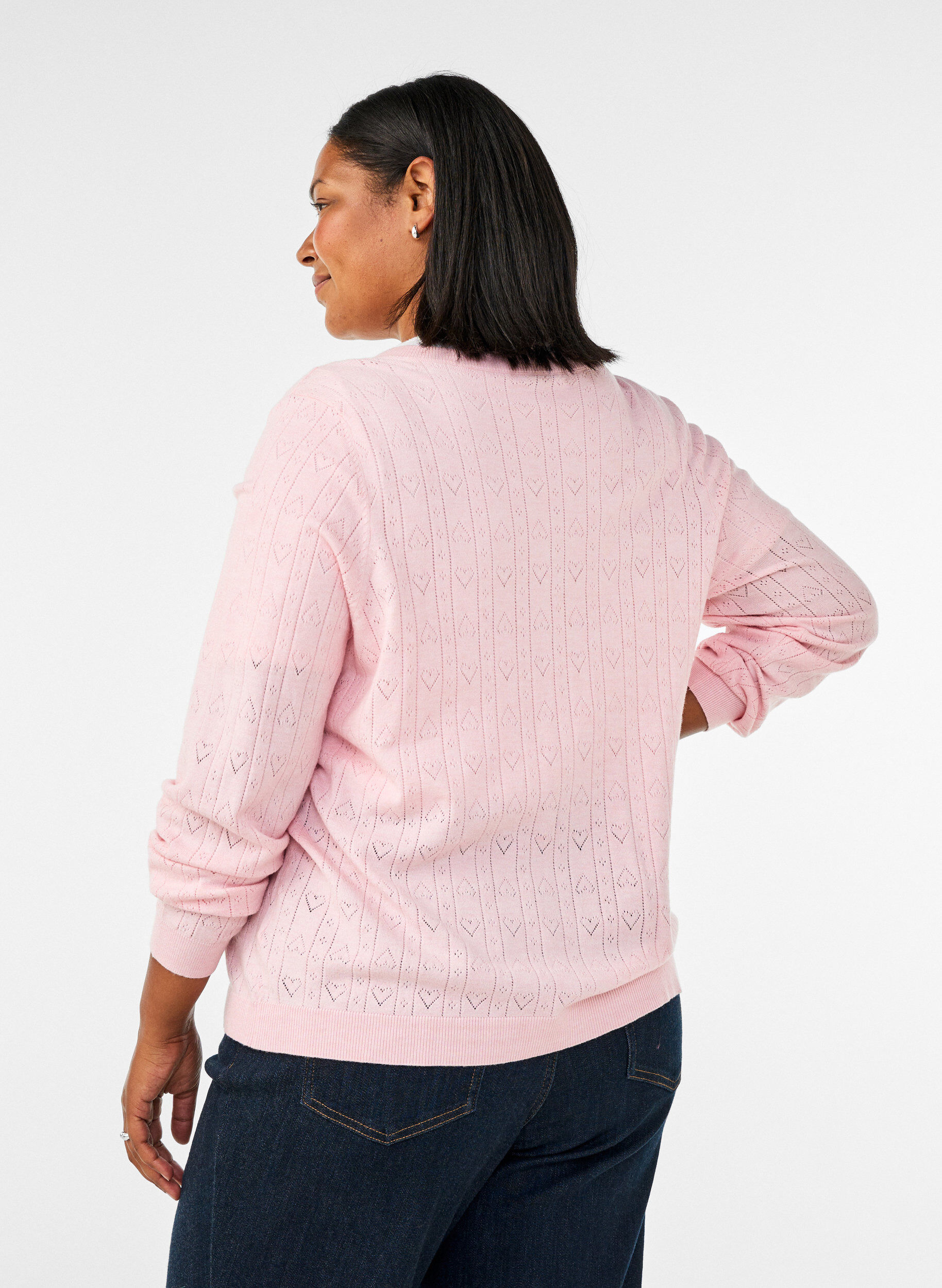 ZizziGebreid vest met hartvormig gaatjesborduurwerk, Roze, Model image number 2