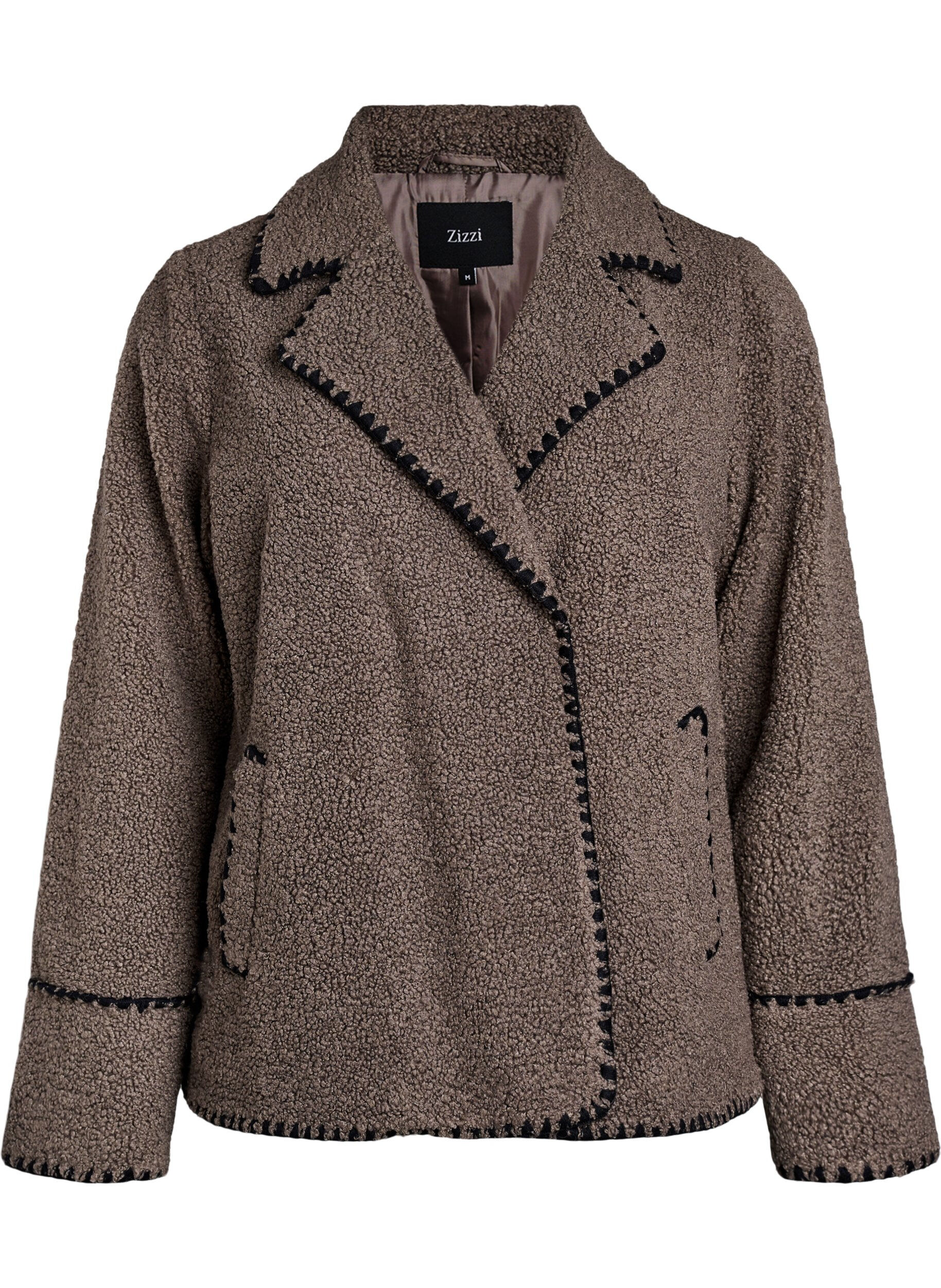 ZizziTeddy jas met contrast details, Bruin, Packshot image number 0