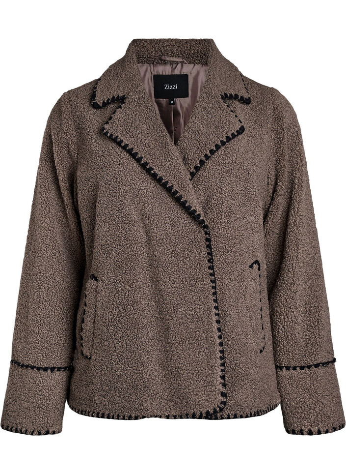 Teddy jas met contrast details, Bruin, Packshot image number 0