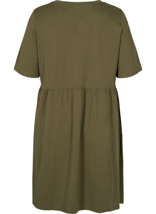 Katoenen jurk met korte mouwen en plooi, Ivy Green, Packshot image number 1