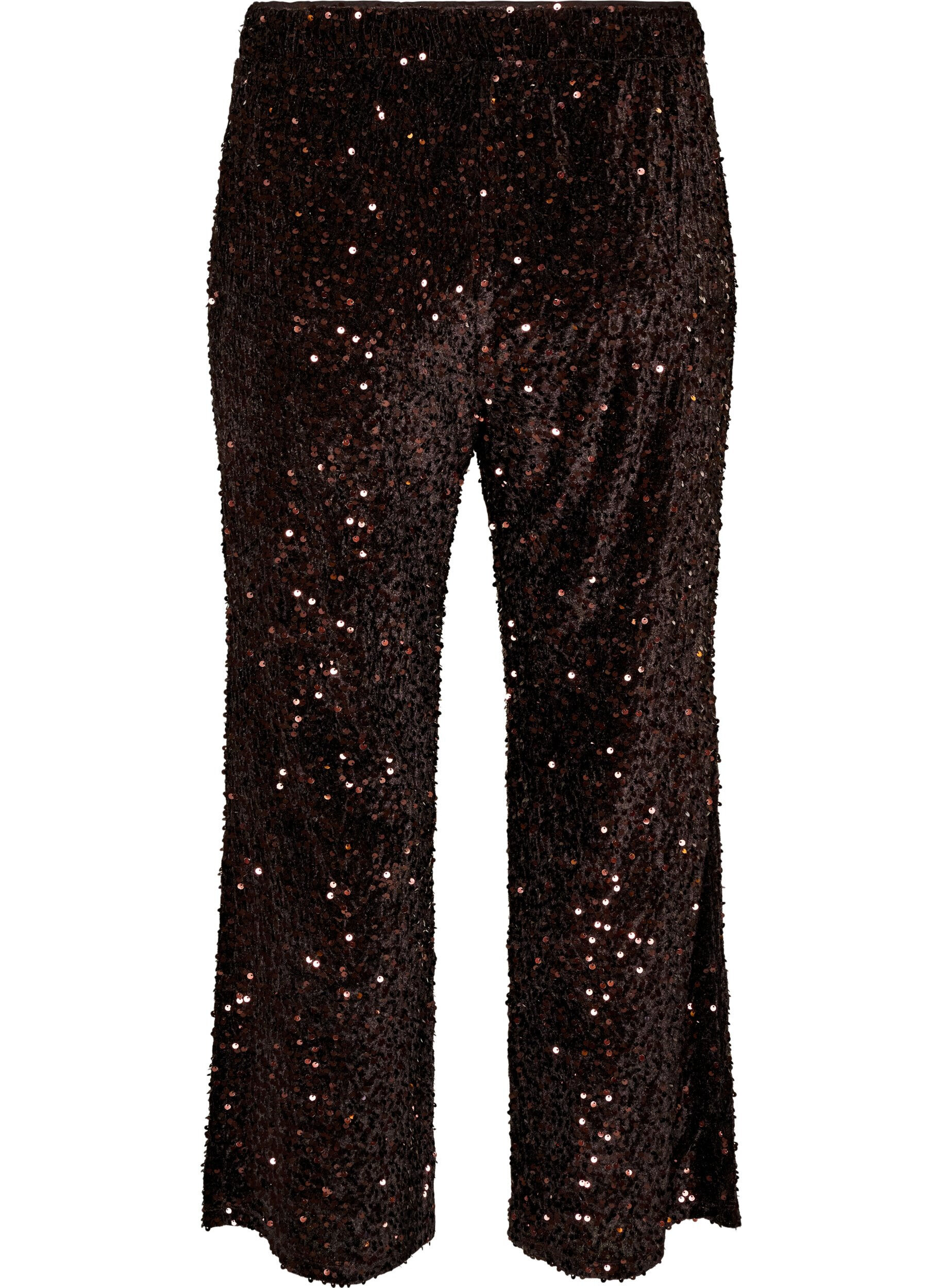 ZizziWijde broek met pailletten, Bruin, Packshot image number 1