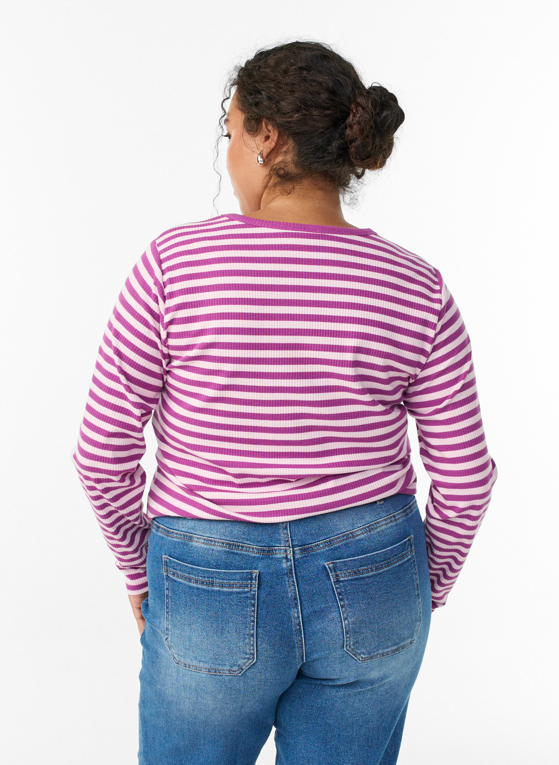 ZizziGestreepte blouse met lange mouwen, Paars, Model image number 2