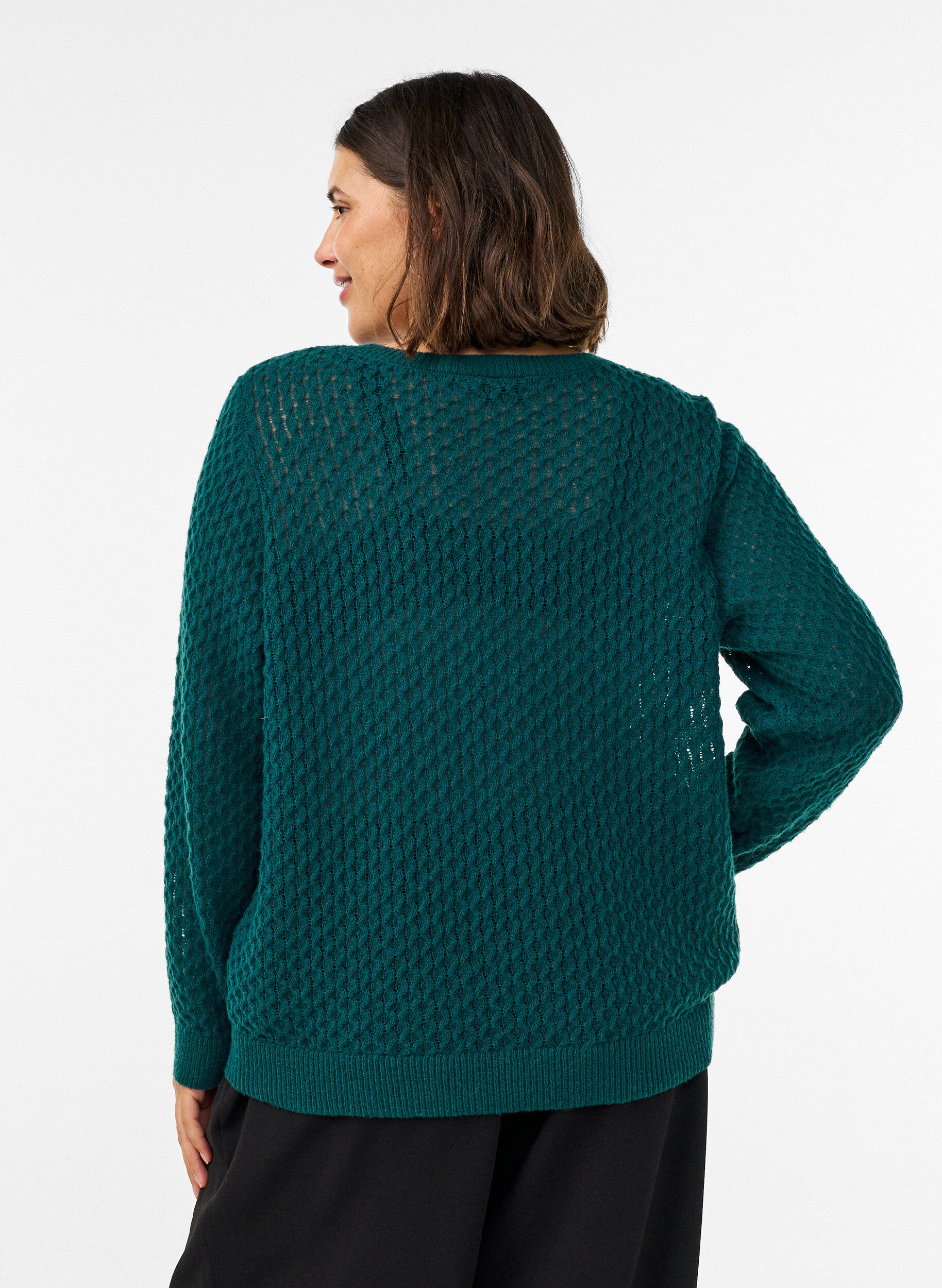 ZizziGebreide blouse met een opengewerkt structuurpatroon, Groen, Model image number 2
