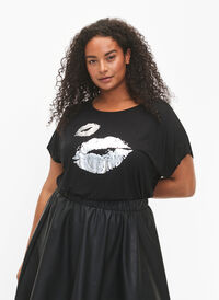 T-shirt met korte mouwen van viscose en opdruk, Black W. Lips, Model