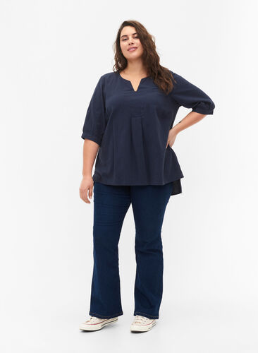 FLASH - Katoenen blouse met halflange mouwen, Navy Blazer, Model image number 2