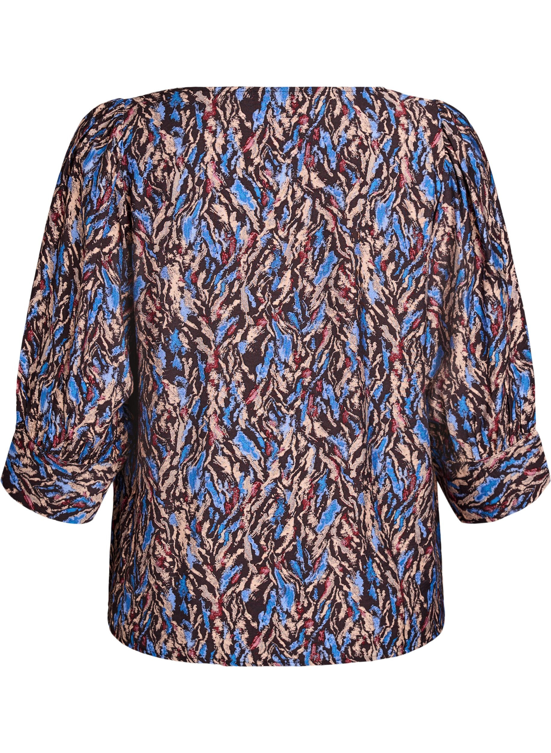 Zizzi Blouse met V-hals en 3/4-mouwen, Blauw, Packshot image number 1