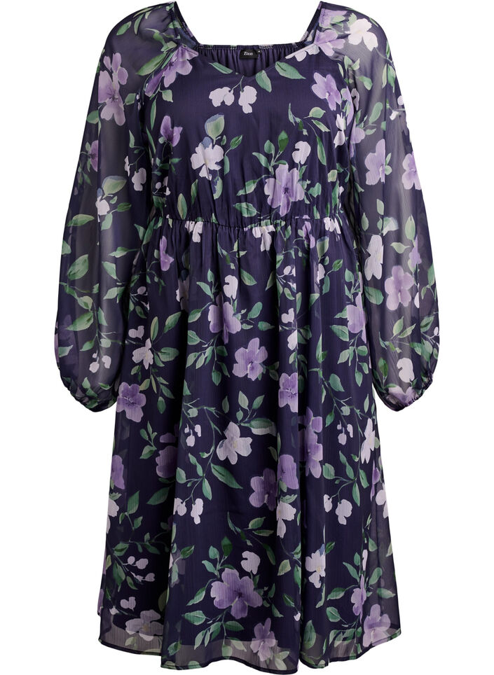 Chiffon feestjurk met lange mouwen, Blauw, Packshot image number 0