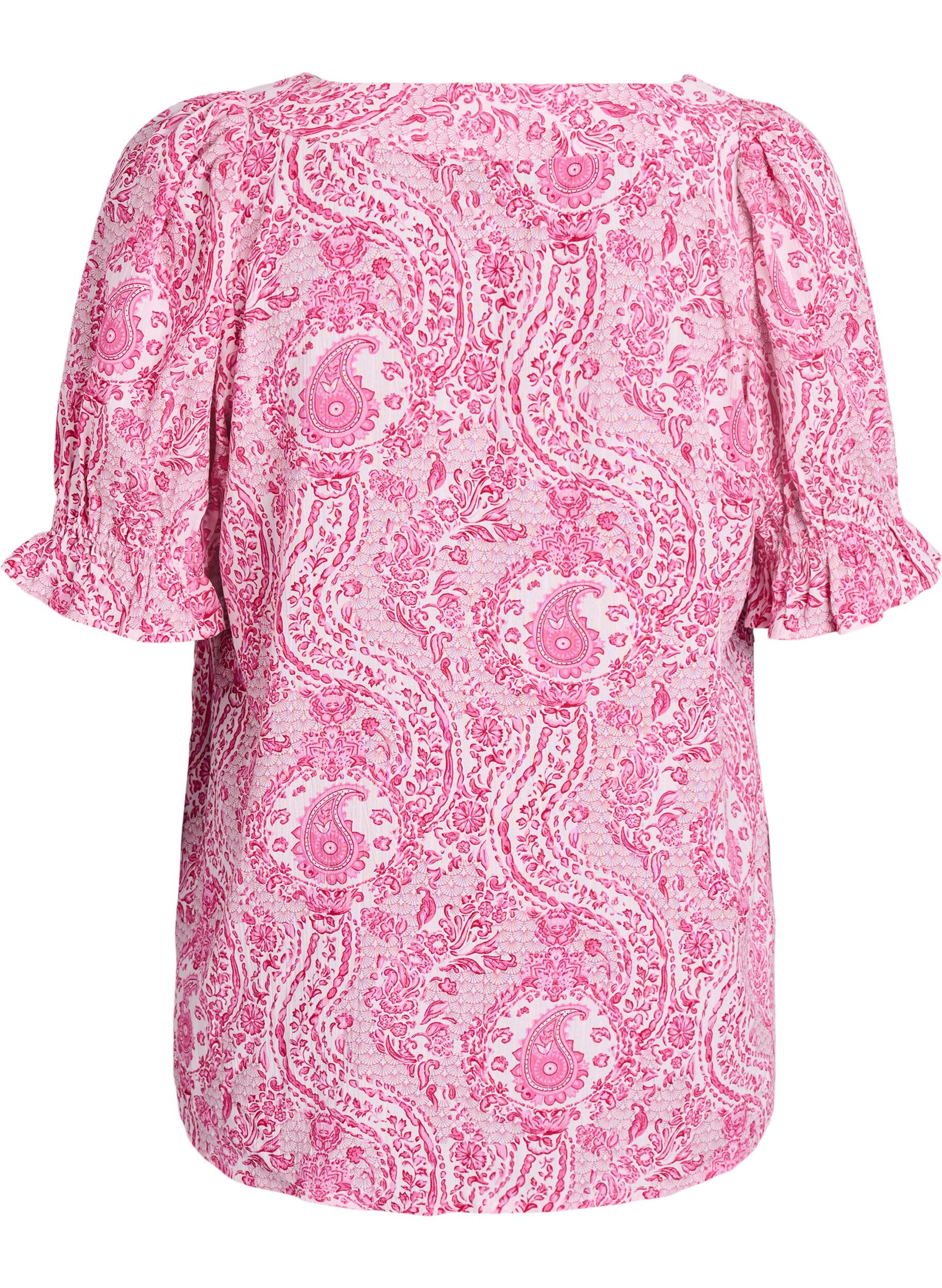 Zizzi Viscose blouse met paisleymotief en een vierkante halslijn, Roze, Packshot image number 1