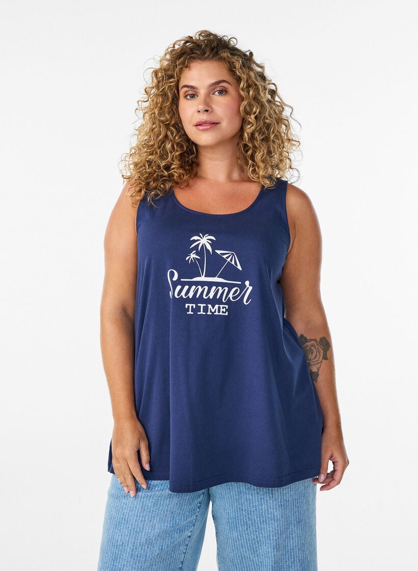 Katoenen top met a-vorm, Blauw, Model image number 0