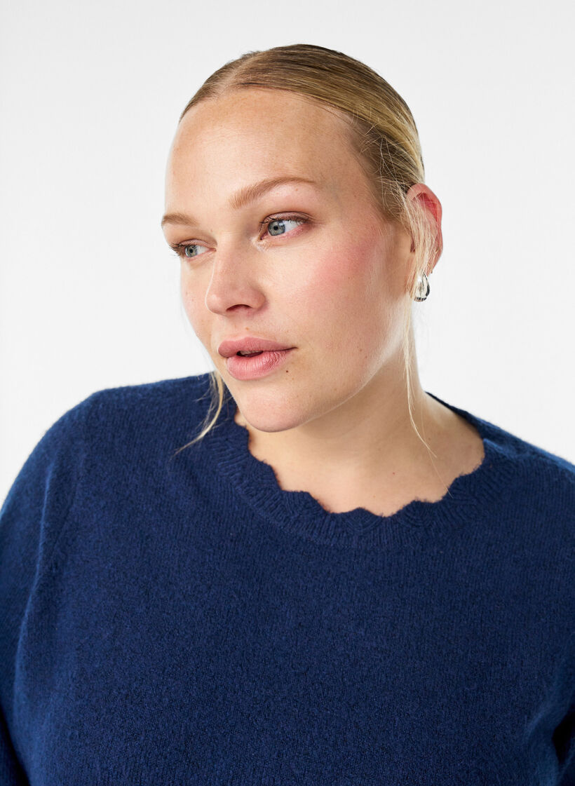 Gebreide blouse met golvende randen, Blauw, Model image number 3