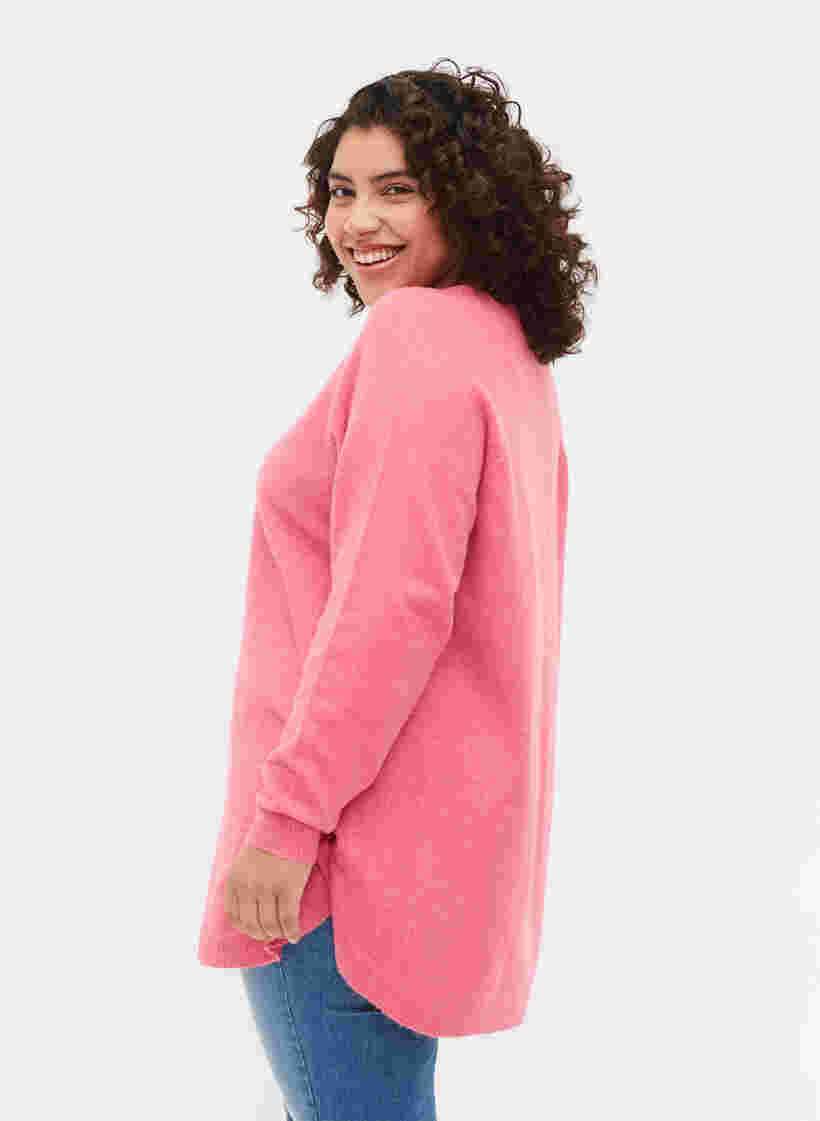 Gemêleerde gebreide blouse met knopen, Hot Pink White Mel., Model image number 1