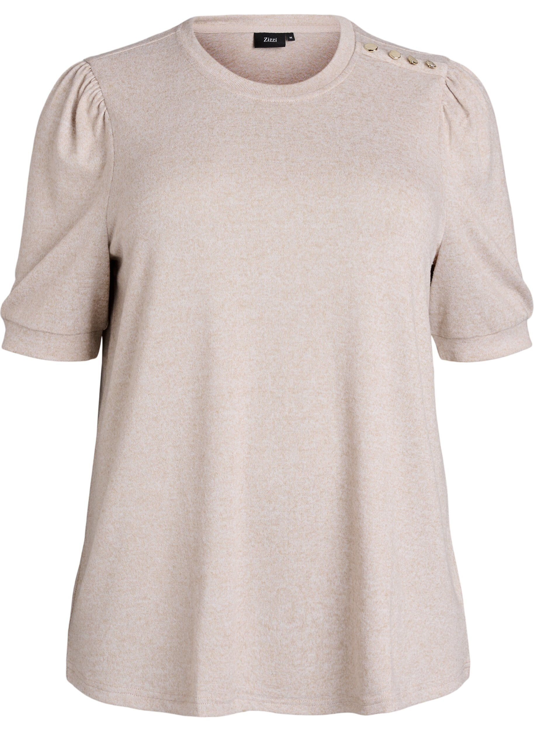 ZizziBlouse met knoopdetail en korte pofmouwen, Beige, Packshot image number 0