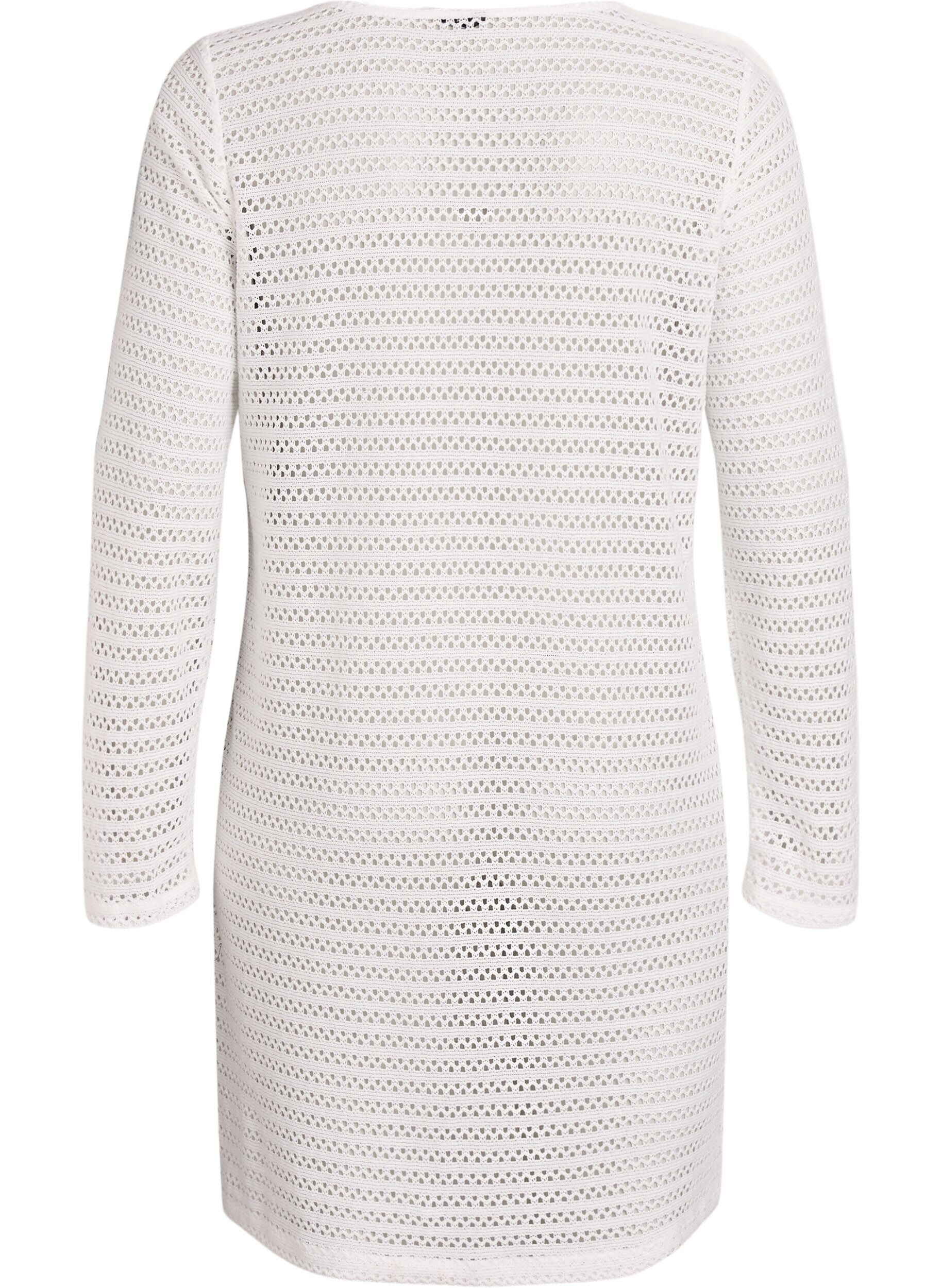 Zizzi Strandjurk met oogje-borduurwerk en lange mouwen, Beige, Packshot image number 1