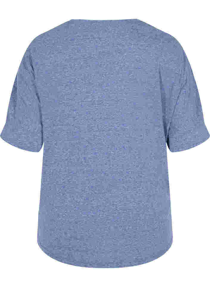 Gemêleerde blouse met korte mouwen, Twilight Blue Mel., Packshot image number 1