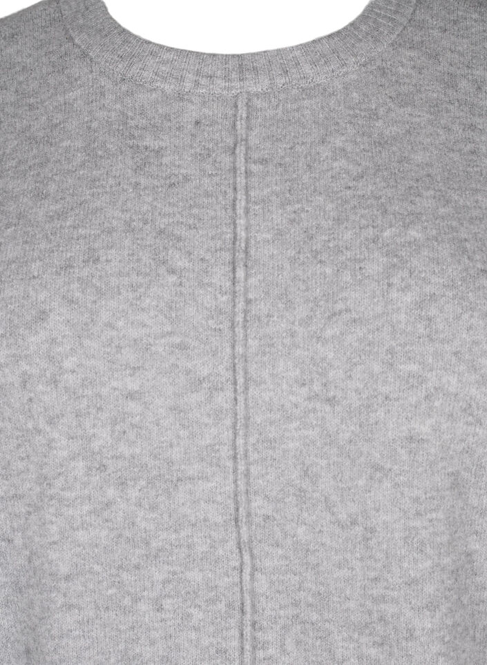 Gebreide blouse met ronde hals en middennaad, Light Grey Melange, Packshot image number 2