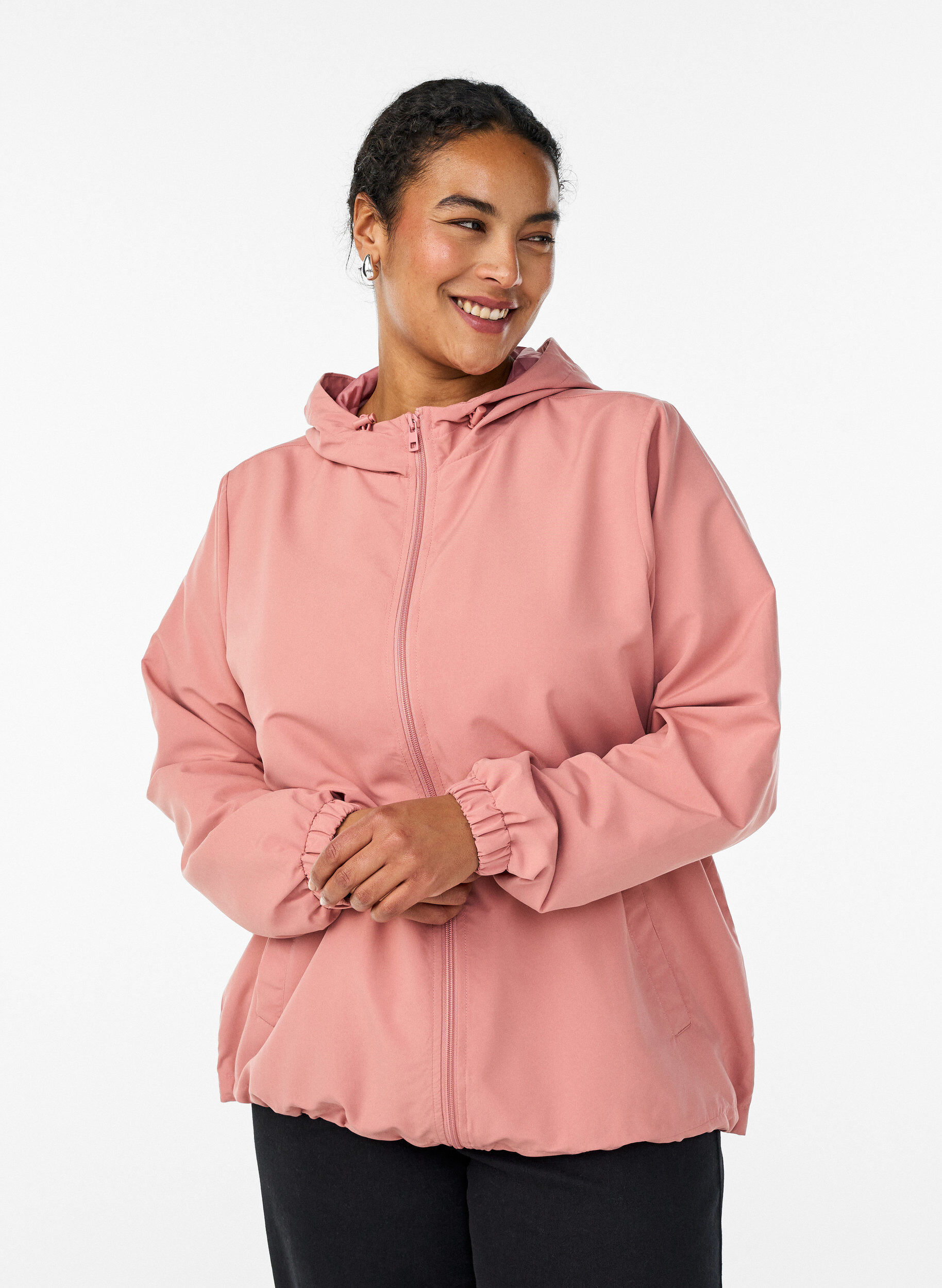 ZizziLichtgewicht jas met een capuchon en ritssluiting, Roze, Model image number 0