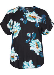 Viscose top met korte mouwen en bloemenprint, Black Big Flower