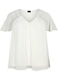 Effen blouse met vleermuismouwen en v-hals, Warm Off-white