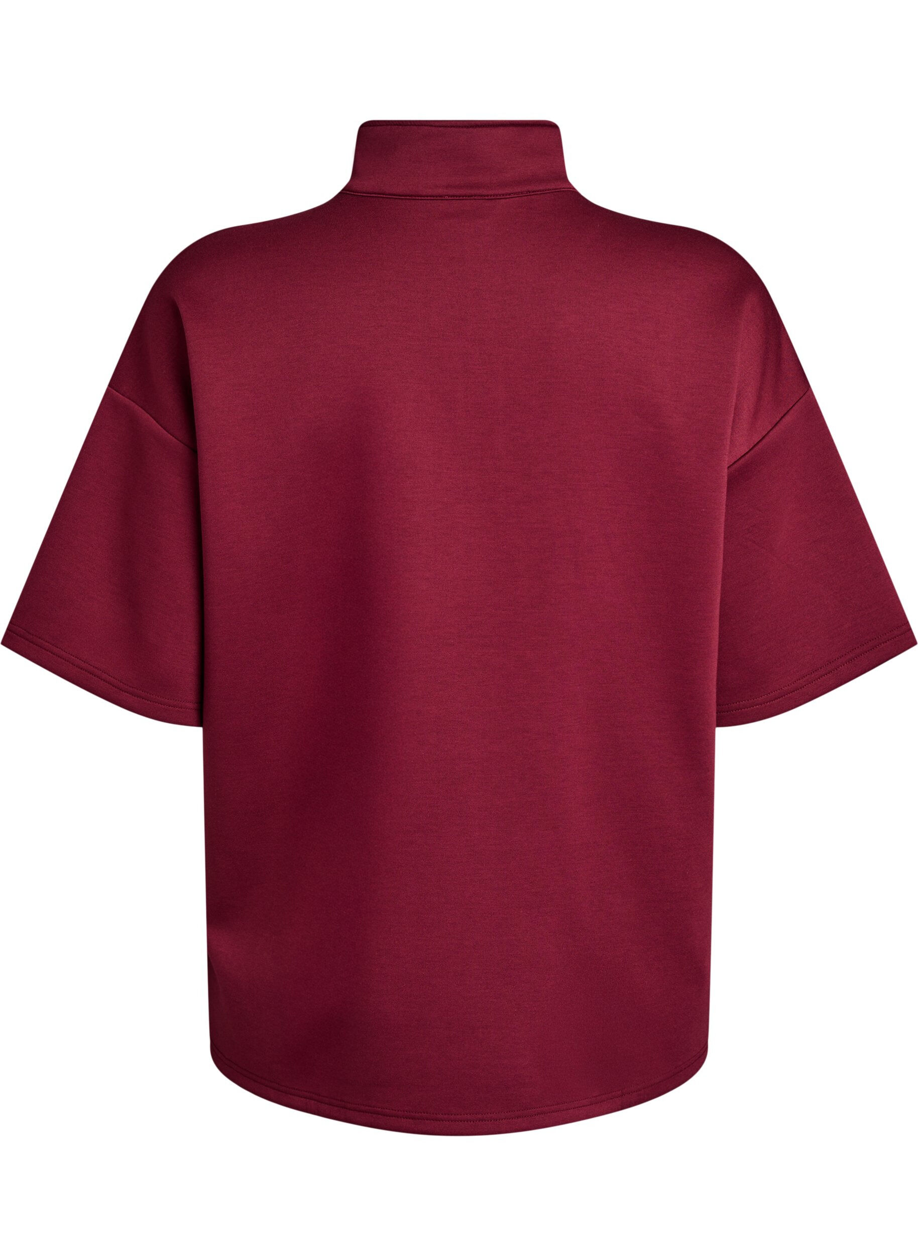 Zizzi Sweatshirt met korte mouwen en een hoge kraag, Donker Bordeaux, Packshot image number 1