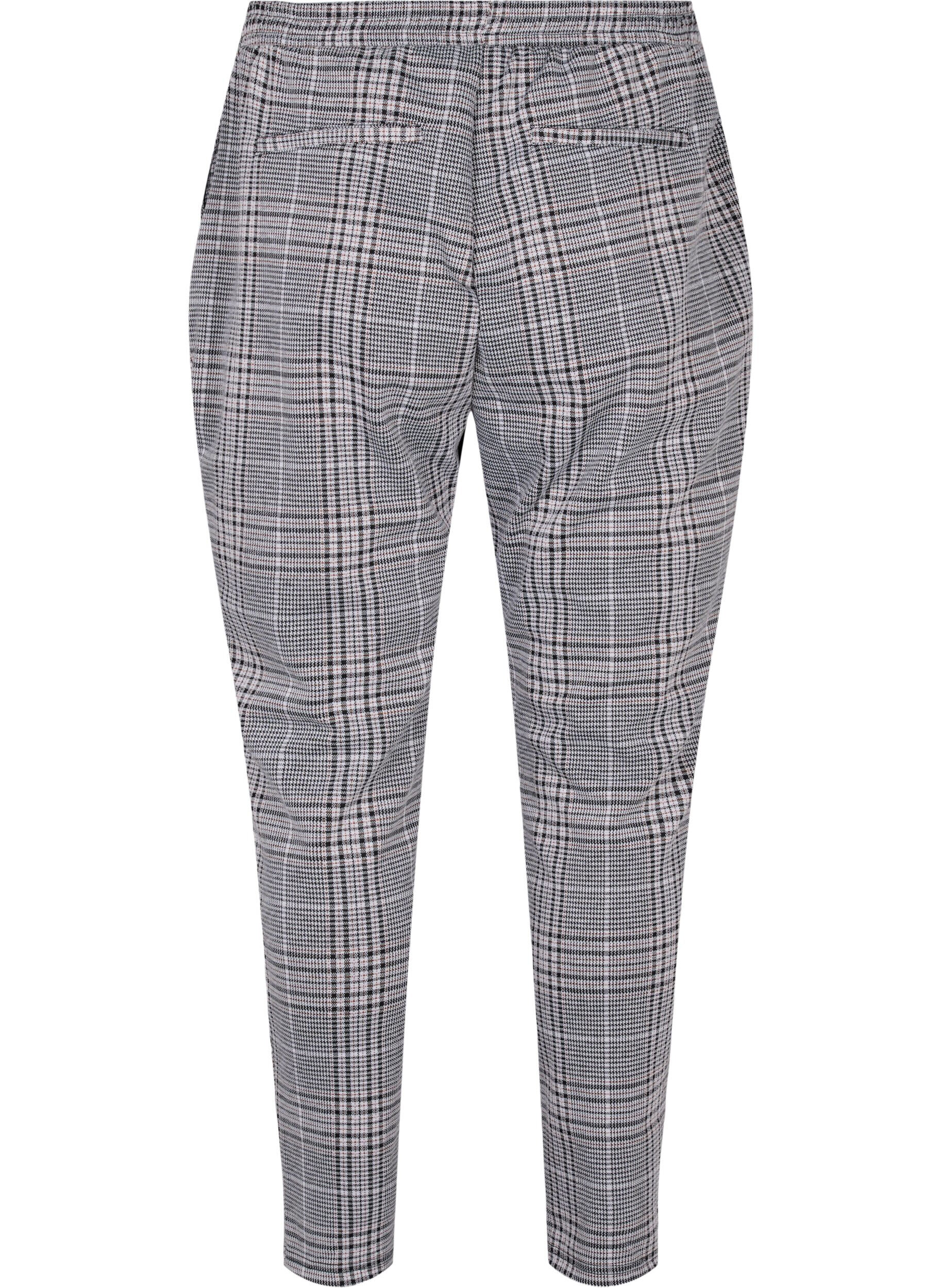 Zizzi Cropped Maddison broek met geruit motief, Black Check, Packshot image number 1