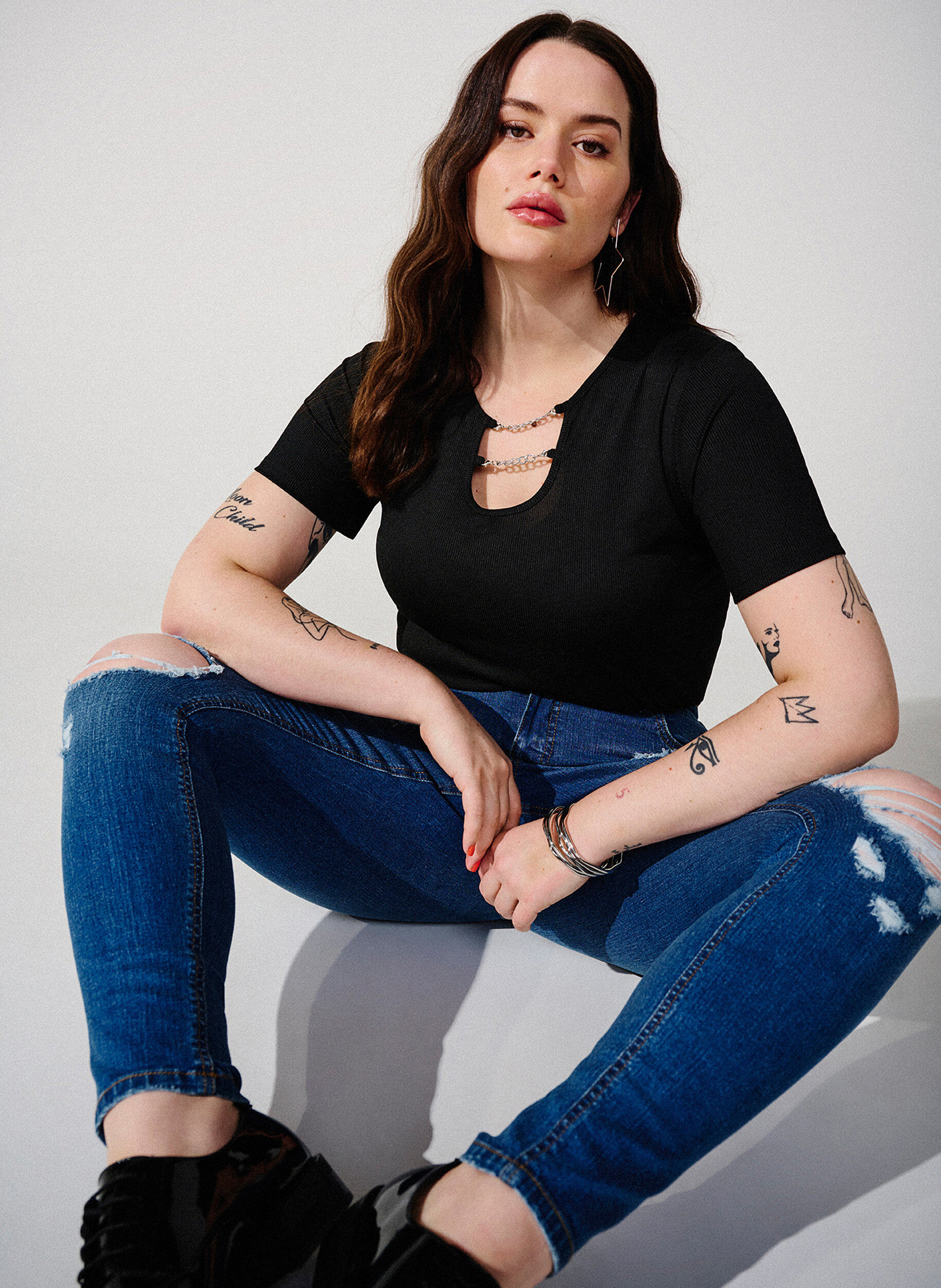 Zizzi Slim fit jeans met slijtagedetails, Blue Denim, Image image number 0