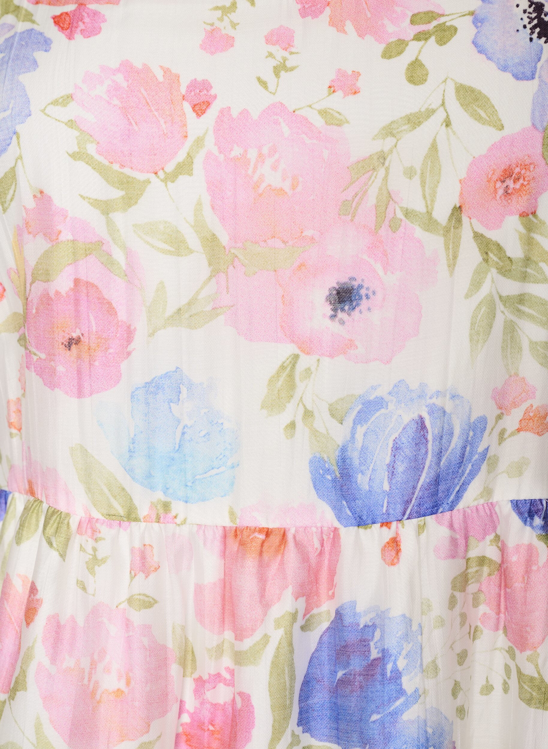 ZizziLange bloemenjurk in lyocell met ruches, Wit, Packshot image number 2