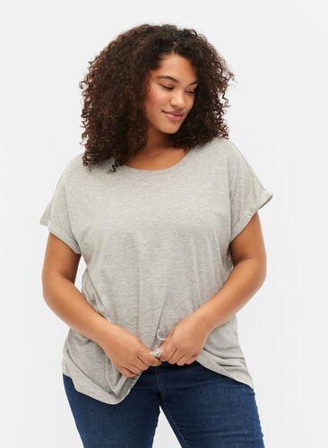 T-shirt met korte mouwen van katoenmix, Heather Grey Mél, Model image number 0