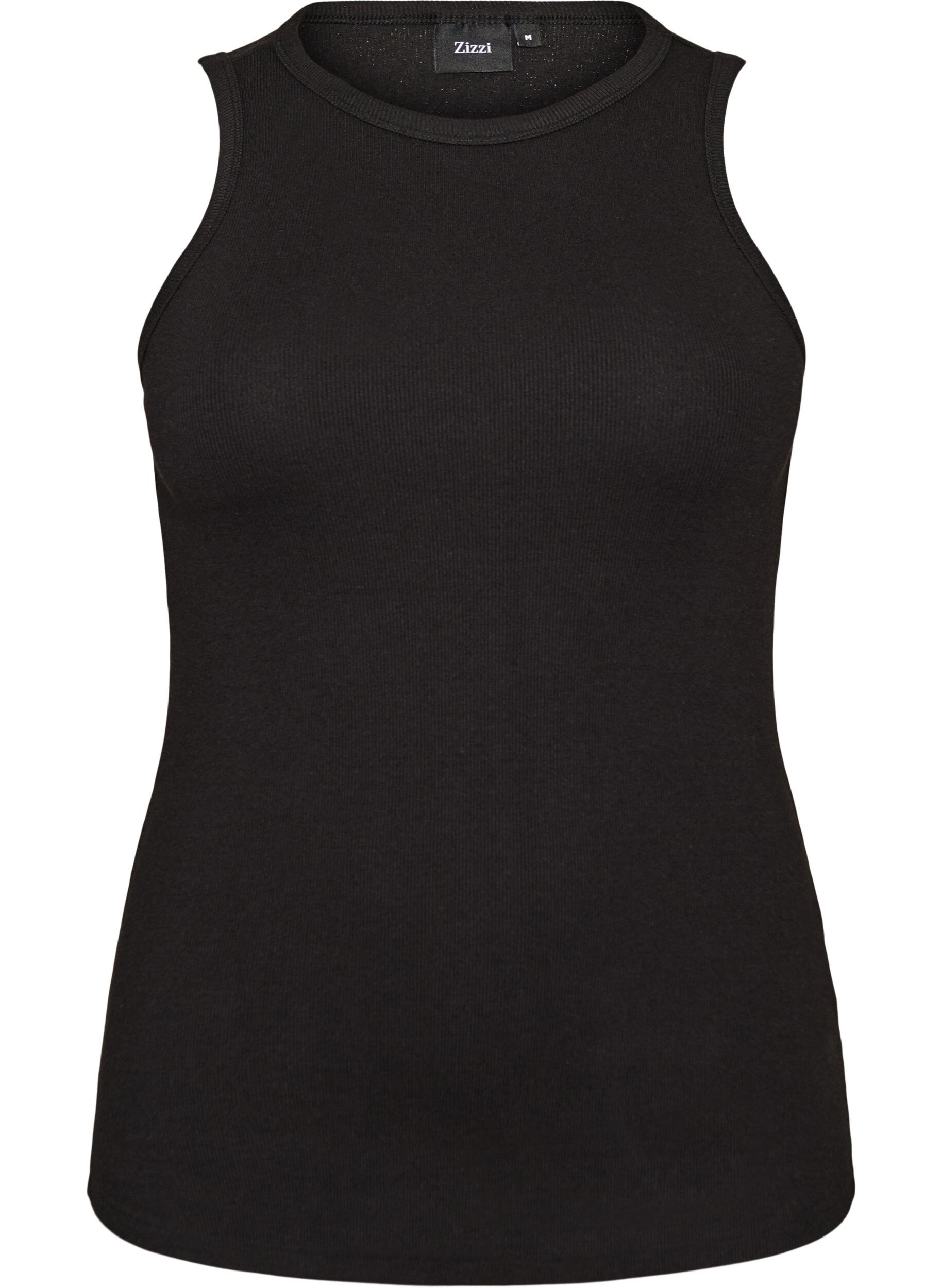 ZizziKatoenen ribtop met hoge hals, Zwart, Packshot image number 0