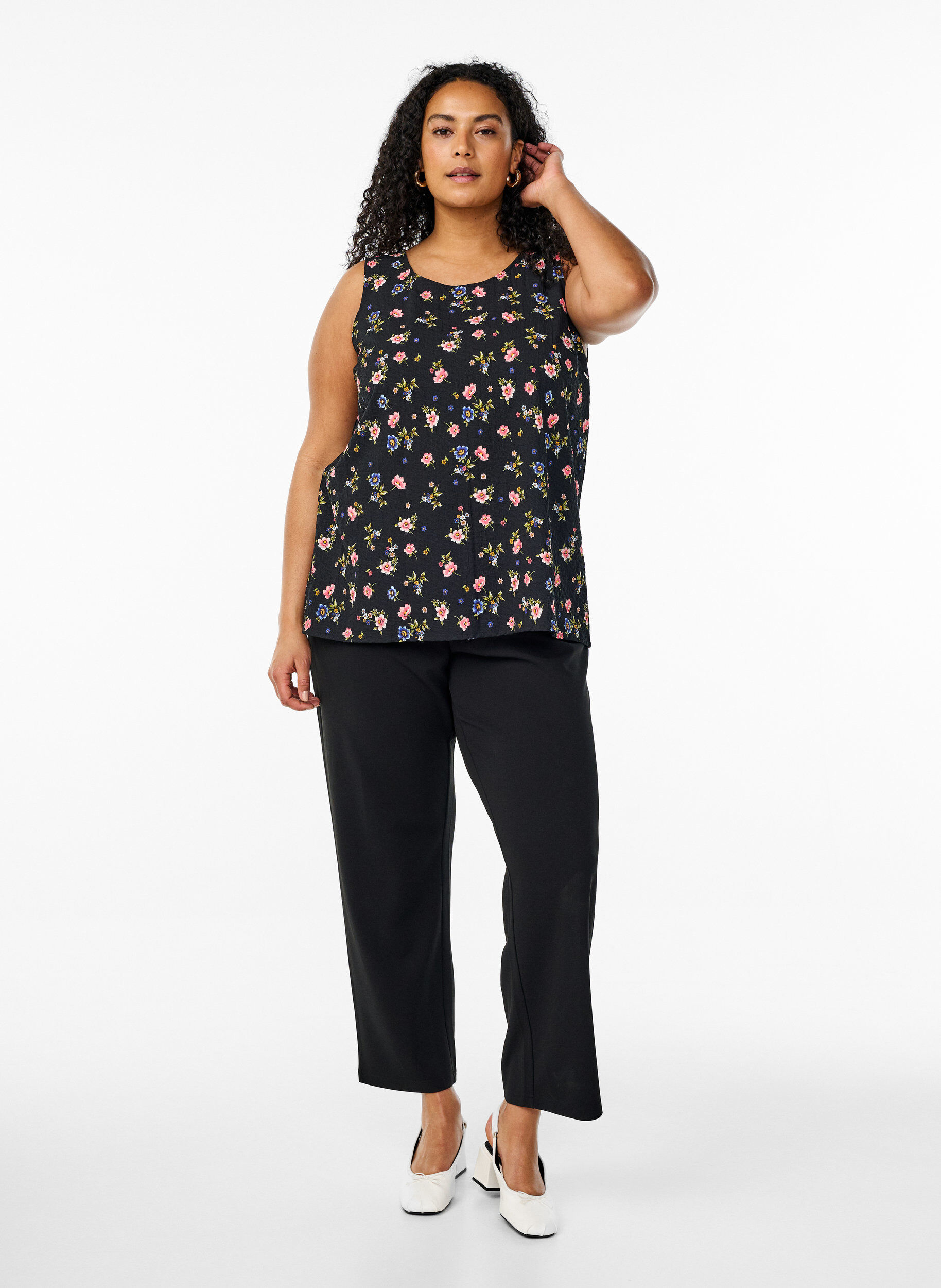 ZizziMouwloze top met textuur, Zwart, Model image number 1