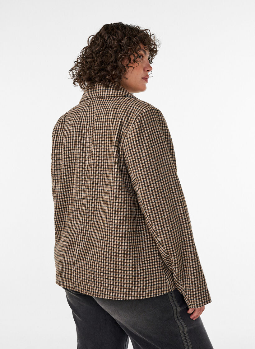 Korte geruite jas met dubbelrijige knoopsluiting, Bruin, Model image number 2