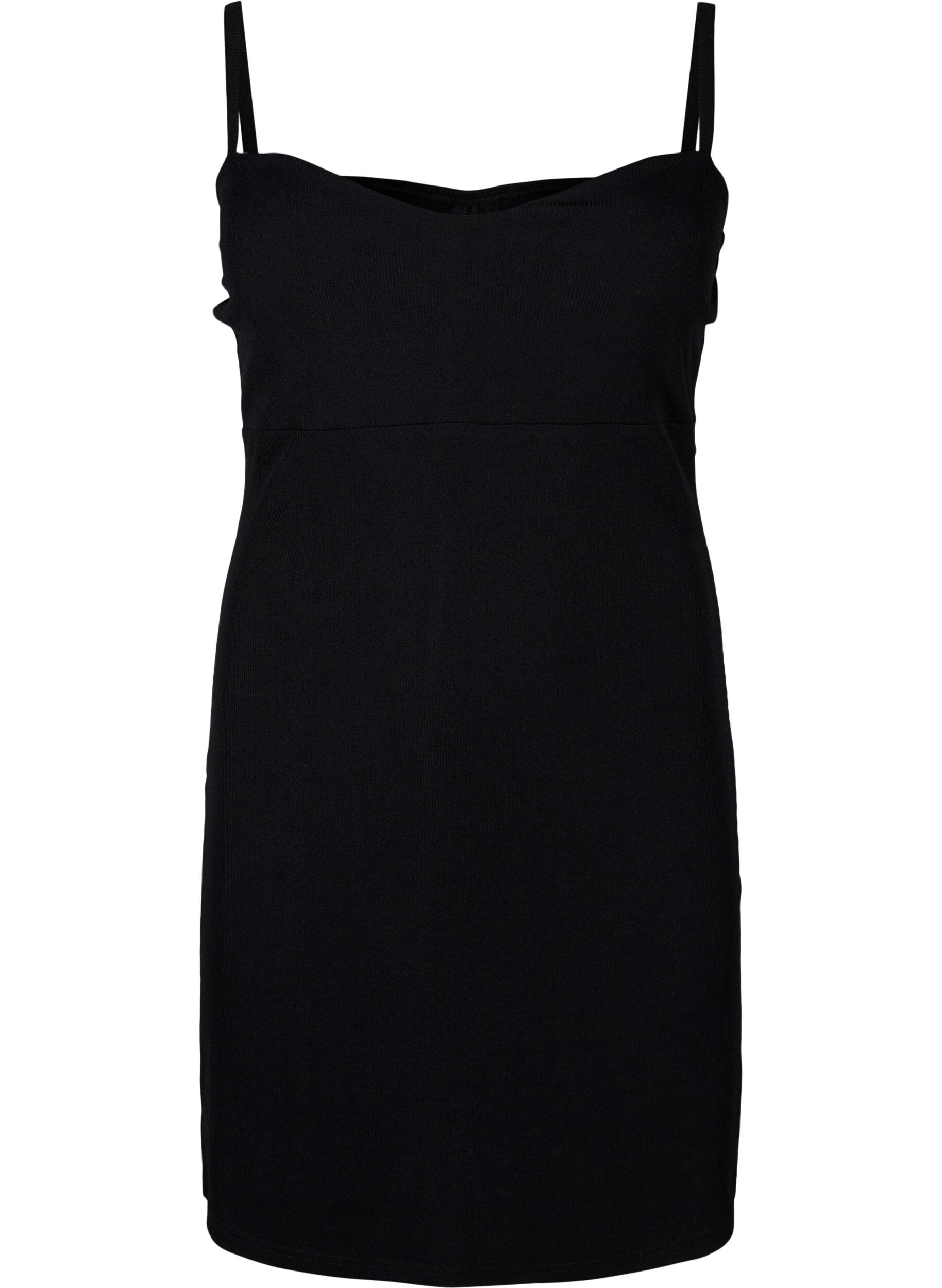 Zizzi Slip jurk in rib, Black, Packshot image number 0
