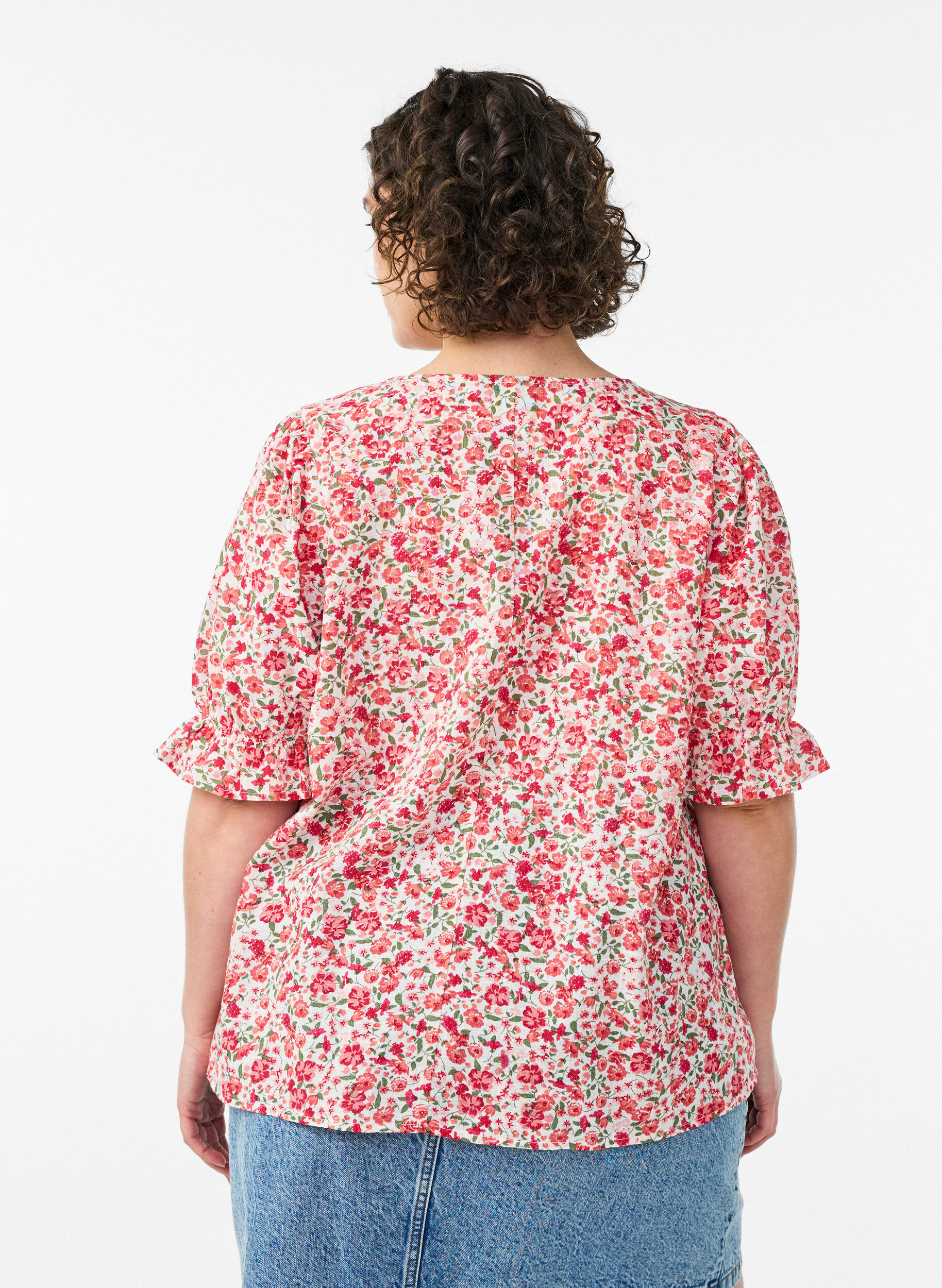 ZizziKatoenen blouse met vierkante halslijn, Rood, Model image number 2