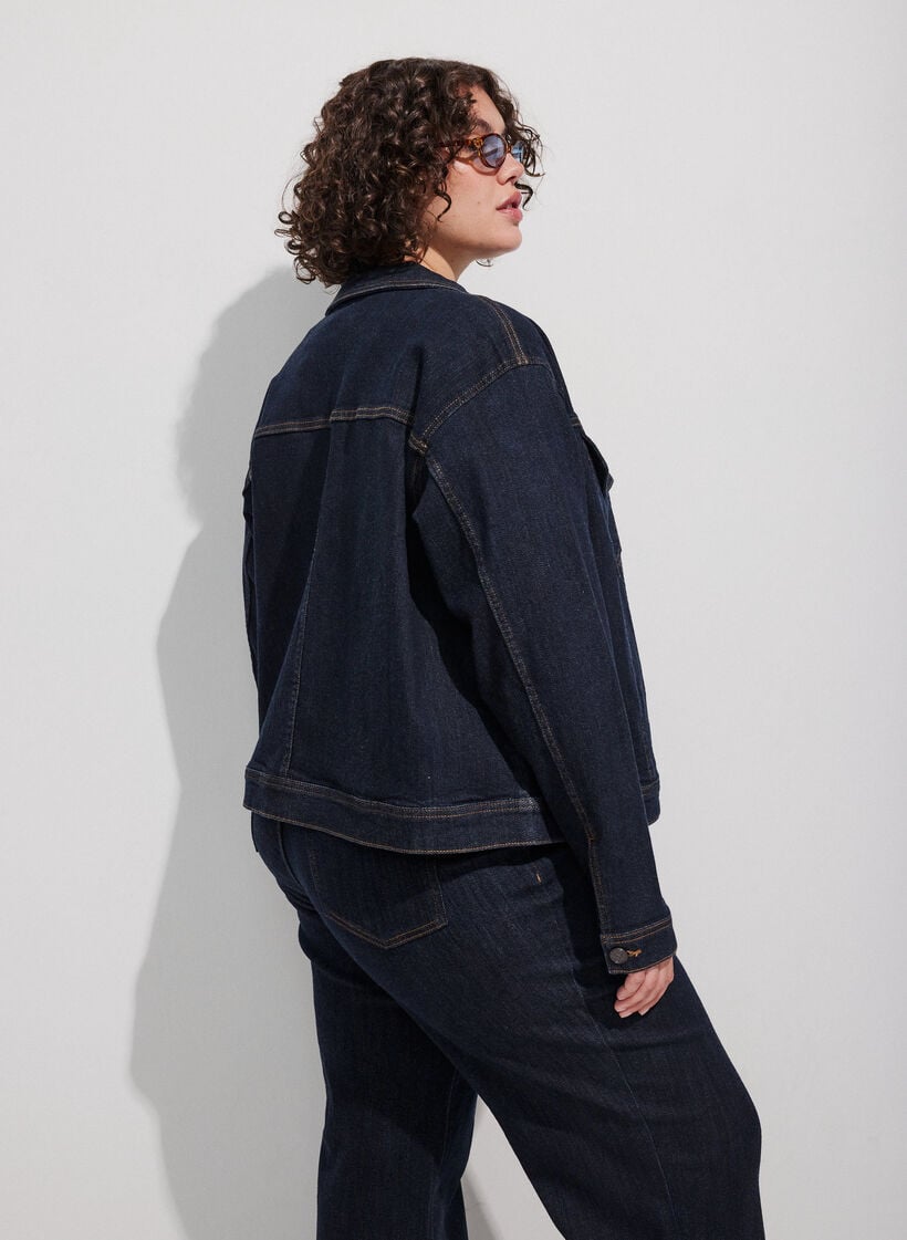 Klassiek denimjack met contrasterend stiksel, Blauw, Model image number 2