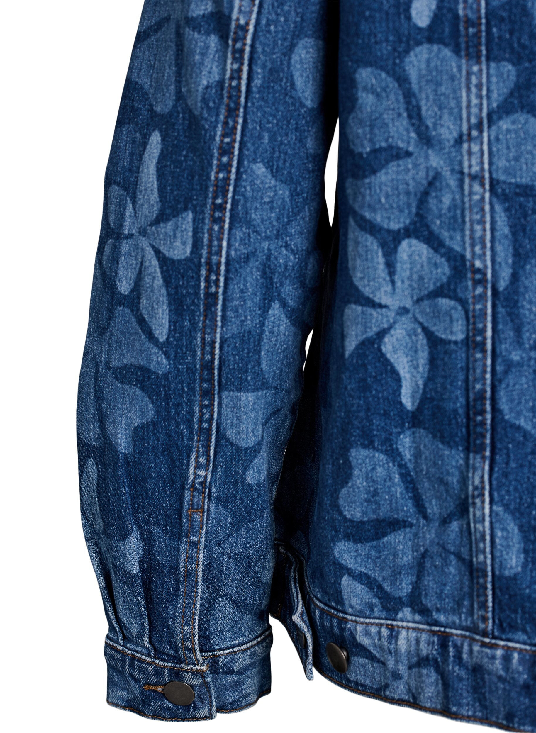 Zizzi Denimjack met bloemenpatroon, Blauw, Packshot image number 3