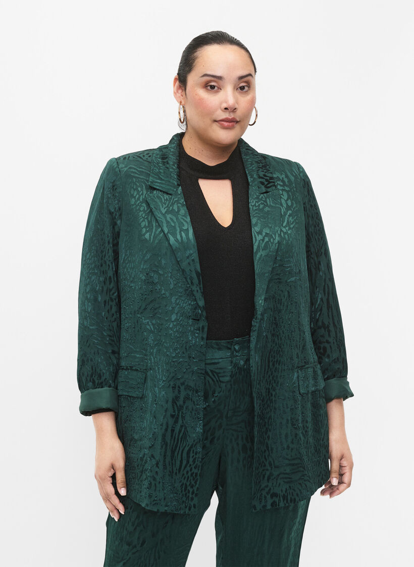 Viscose blazer met ton-sur-ton print, Ponderosa Pine, Model image number 0