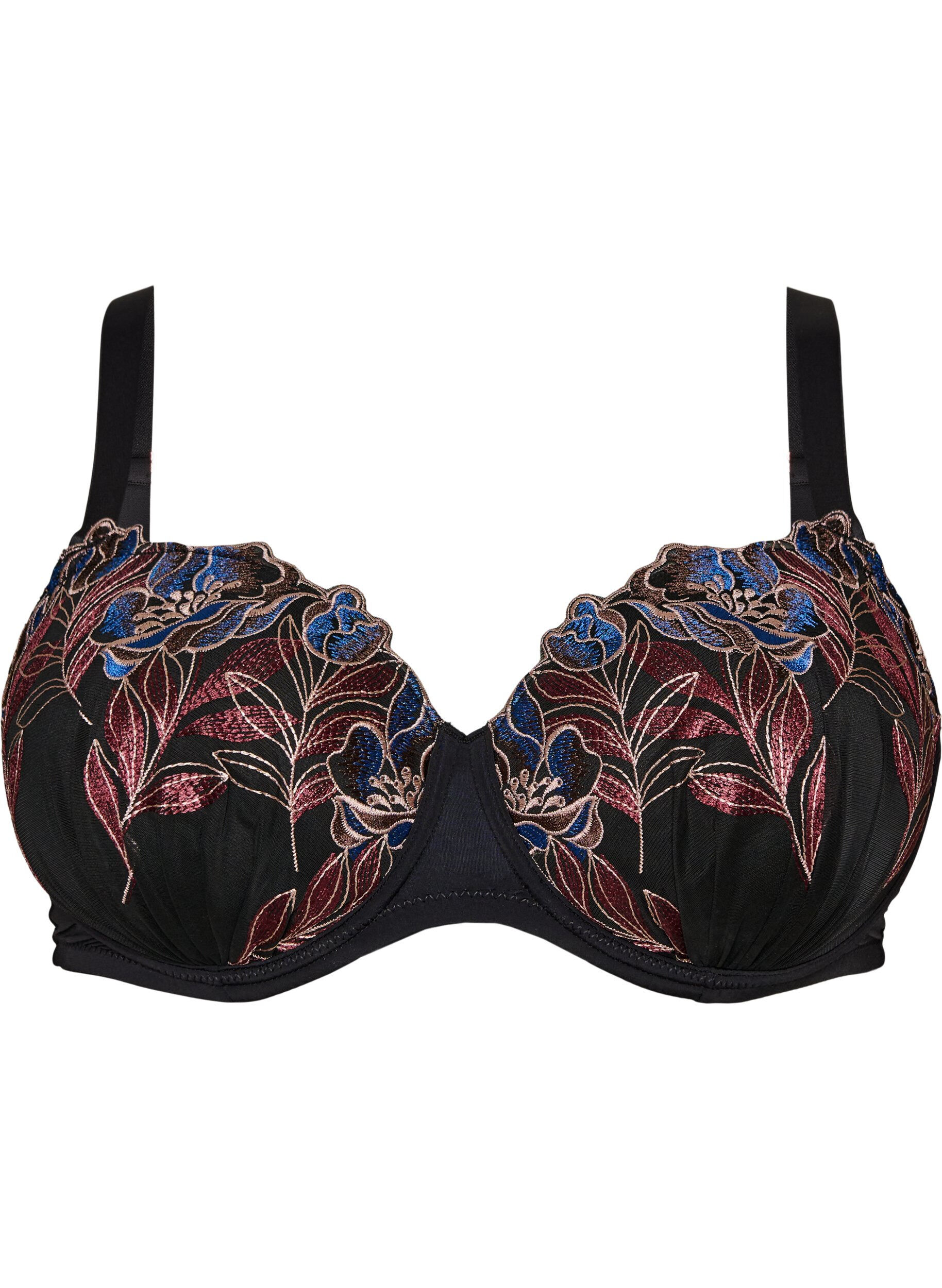 ZizziVoorgevormde beha met bloemenborduursel, Zwart, Packshot image number 0