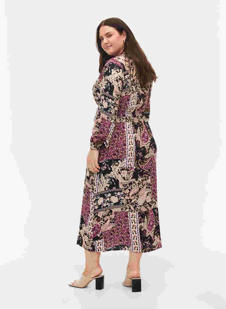 Midi-jurk in viscose met paisleyprint, Black Patchwork AOP, Model image number 1