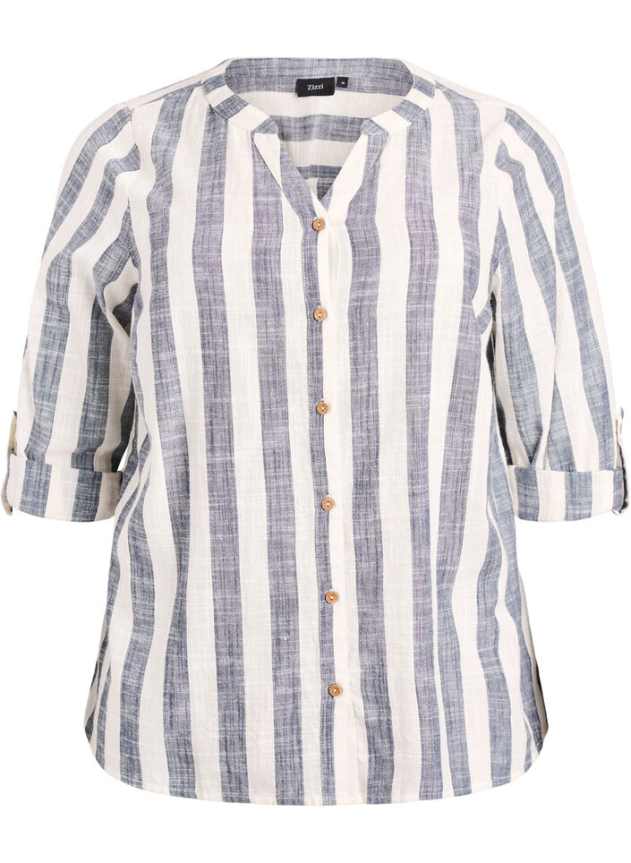 Katoenen blouse met V-hals, Blauw, Packshot image number 0