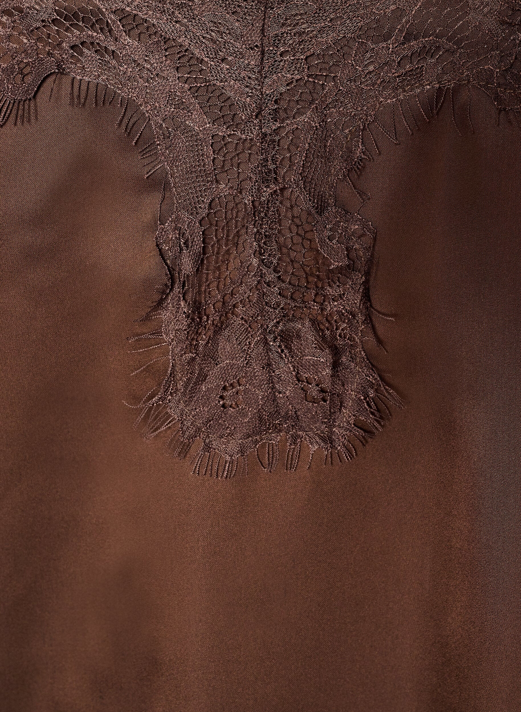 ZizziSatijnen jurk met kant en asymmetrische zoom, Bruin, Packshot image number 2