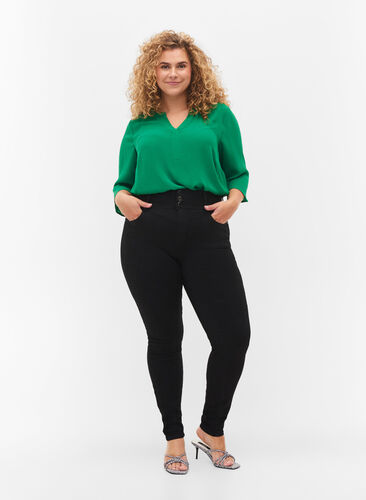 Super slim Bea jeans met extra hoge taille, Black, Model image number 0