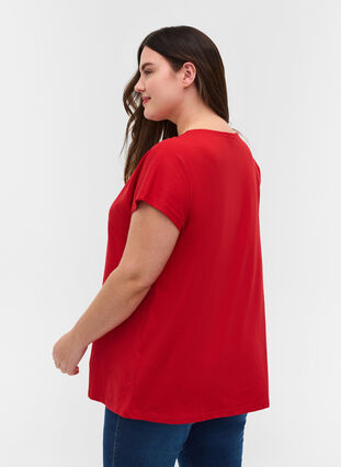 T-shirt met mix van katoen, Tango Red, Model image number 1